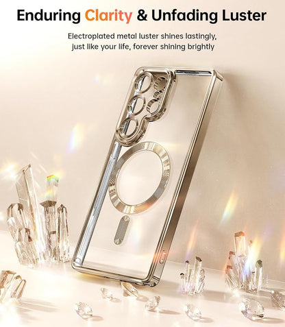 Meifigno Case for Samsung Galaxy S25 Ultra 6.9 inch, [Compatible with MagSafe] [2X HD Screen Protectors] [Glitter Card & Wrist Strap] Full Lens Protection Case for Galaxy S25 Ultra, Desert Titanium