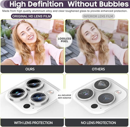 Suoman for iPhone 14 Pro Max Camera Lens Protector / 14 Pro Camera Lens Protector, Camera Cover Tempered Glass for iPhone 14 Pro Max 6.7 inch/for iPhone 14 Pro 6.1 inch [Perfectly Fit]-Bling-Silver