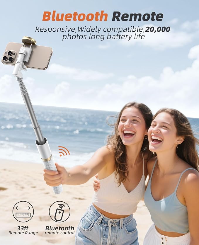 Phone Tripod & Selfie Stick with Remote, Portable, Lightweight for Video Recording Vlog, Extendable Travel Tripod Stand Compatible with iPhone Android, White, 62"