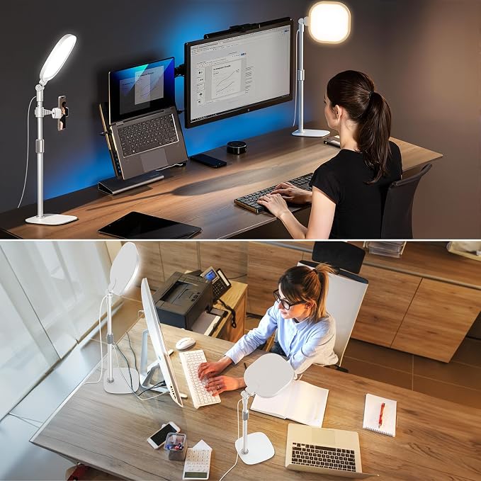 Lighting for Video Calls, 30 Light Modes Video Conference Light, Desk Ring Light with Stand for Webcam, Meetings, Live Stream, Home Office. CRI 97.8