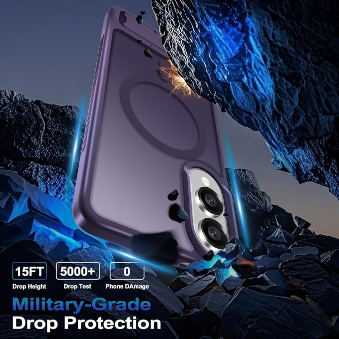 RMOCR for Samsung Galaxy S25 Edge Case with Screen Protector+Lanyard Wrist Strap,Magnetic Translucent Matte Rugged Slim Phone Cover Built in Invisible Kickstand [Fit for MagSafe],2025 Purple