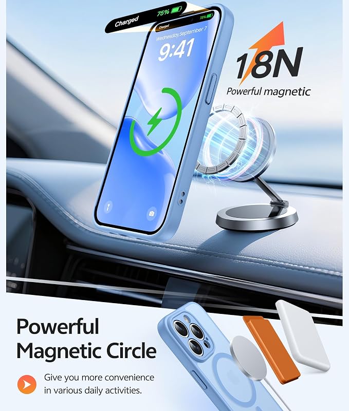 FNTCASE for iPhone 14 Pro Case: [Compatible with Magsafe] Translucent Matte Cases with [Full Camera Protection] [Screen Protector] Military Grade Shockproof Protective Phone Cover - Light Blue