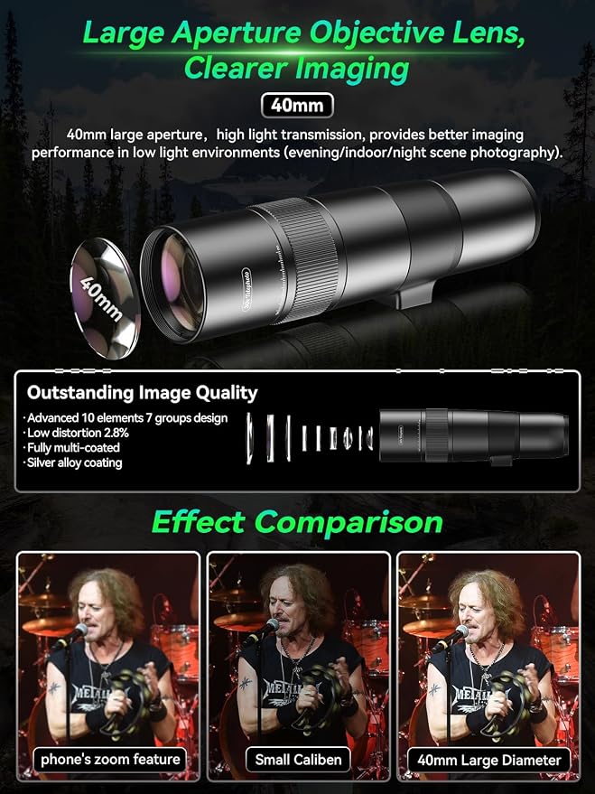 APEXEL High Power 30x HD Telephoto Lens for iPhone | Phone Camera Lens for Outdoor Photography | Compatible with iPhone, Samsung, Pixel | Includes Tripod with Universal Smartphone Clip & Tripod Mount