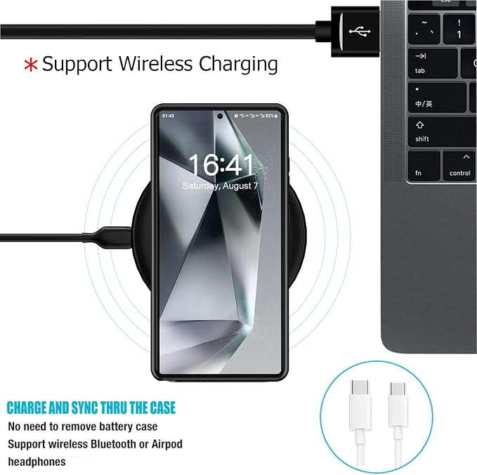 Battery Case for Galaxy S24 Ultra, 12000mAh High Capacity Portable Charger Rechargeable Smart Battery Pack Compatible with Galaxy S24 Ultra 6.8 inch Charging Case Support Wireless & Carplay - Black