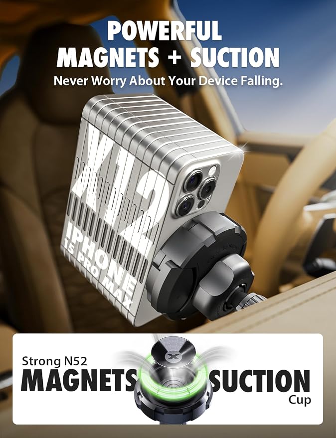 Bracketron Magnetic Car Mount for Cell Phone, MagAlign Max Car Vent Phone Mount【Strongest Magnetic+ Suction】, Vent Phone Mount for Car for iPhone 17 Pro Max 16 15 14 13 12 - MagSafe Car Accessories