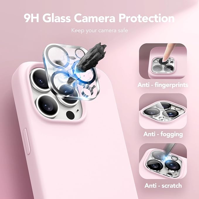 GONEZ for iPhone 15 Pro Max Case Silicone, Compatible with Magsafe, Camera Protector + Screen Protector, Soft Anti-Scratch Microfiber Lining, Liquid Silicone Shockproof Phone Cover, Chalk Pink