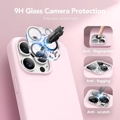 GONEZ for iPhone 15 Pro Max Case Silicone, Compatible with Magsafe, Camera Protector + Screen Protector, Soft Anti-Scratch Microfiber Lining, Liquid Silicone Shockproof Phone Cover, Chalk Pink