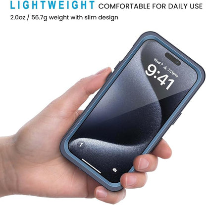Lanhiem for 15 Pro Case, IP68 Waterproof Dustproof Shockproof Case with Built-in Screen Protector, Full Body Protective Heavy Duty Phone Cover for 15 Pro - 6.1 inch (Dark Blue)