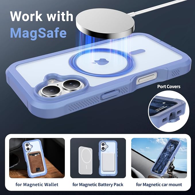 jaroco Magnetic for iPhone 17 Case, [Compatible with MagSafe][Military Grade Drop Protection][Heavy Duty Protection][Non-Slip][Shockproof] 2-Layer Durable Bumper Phone Case 6.3''-Blue Purple