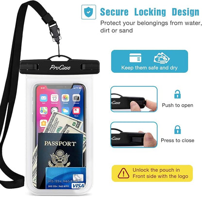 ProCase 2 Pack Waterproof Phone Pouch Case, 7" Universal Underwater Cellphone Dry Bag for iPhone 17 Air 16 15 14 13 Pro Plus Max 12 11, Galaxy S24 S23 S22 Ultra Pixel -Clear