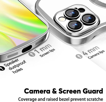 Misscase Designed for iPhone 16 Pro Max Case 6.9",with Privacy Screen Protector*1,Cute Wave Frame Case with Camera Lens Protector,Compatible with MagSafe Plating Bling for Women Silver