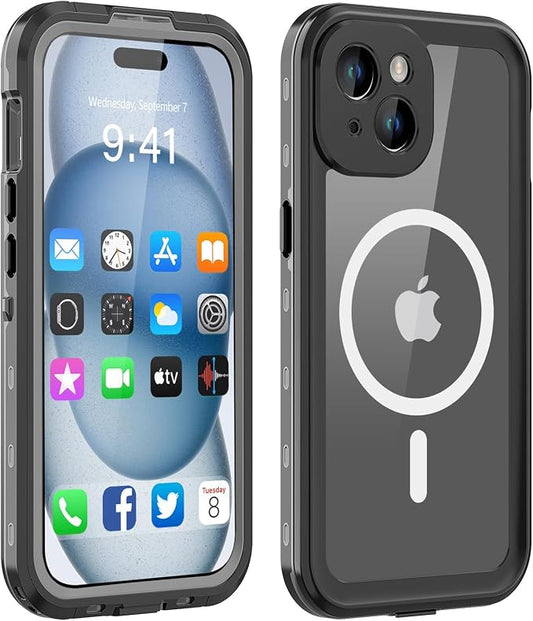 for iPhone 15 Case Waterproof | Shockproof Dust Proof Phone Case Cover with Screen Protector - Clear