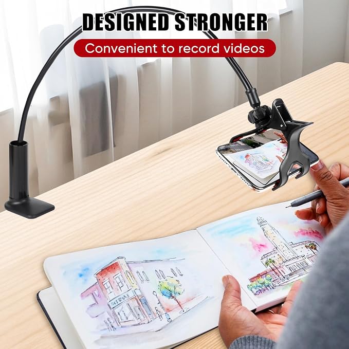 Gooseneck Cell Phone Holder, Universal Lazy Bracket, Mobile Phone Clip Stand, 360 Degree Rotation Flexible Long Arm Phone Mount for Desk, Bedroom, Office, Mobile Cell Phone Stand for 4.0-7.0''