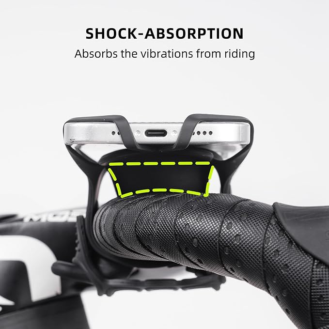 Bike Phone Mount for Handlebar – Scratch-Free Silicone Holder with Anti-Slip Grip, Universal Cycling Phone Stand Compatible with iPhone/Samsung (4.0"-7.2"),Horizontal & Vertical Installation