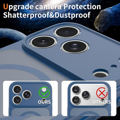 Magnetic iPhone Case Compatible with MagSafe, Shockproof Translucent Matte Phone Case for iPhone 17 Pro Max, iPhone 17 Pro, Anti-Fingerprint, Oil Resistant, Stain Resistant(Blue, iPhone 17 Pro Max)