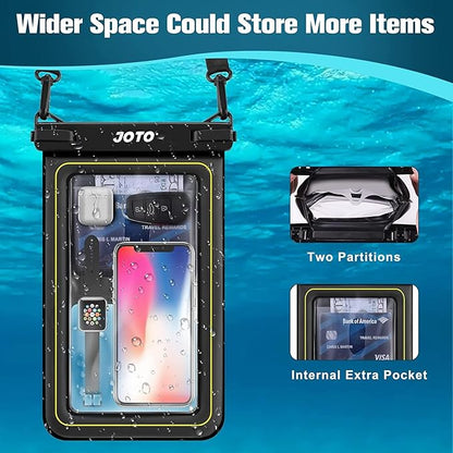 JOTO [IP68 Floatable Large Floating Waterproof Phone Pouch Up to 10", Underwater Phone Case Cellphone Dry Bag for iPhone 17 16 15 14 13 12 11 Pro Max Xs Max XR X 8 7 Plus SE/Galaxy S24 S23 S22 -Black