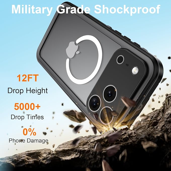 Beasyjoy for iPhone 17 Pro Case Waterproof, Built-in Screen Protector & Full Body Protection, Heavy Duty Rugged Military Shockproof Dustproof Case for Outdoor, Compatible with MagSafe, 6.3 inch Black