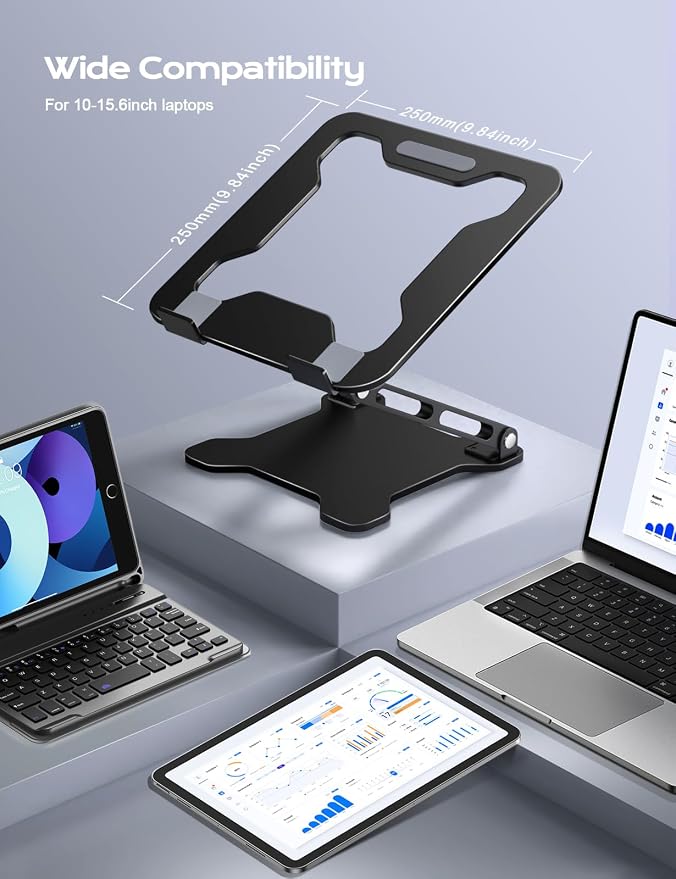 Adjustable Laptop Stand for Desk, Metal Foldable Laptop Riser, Ventilated Cooling Printer Stand, Ergonominc Computer Notebook Stand for Desk Compatible with 10-15.6“ Laptops