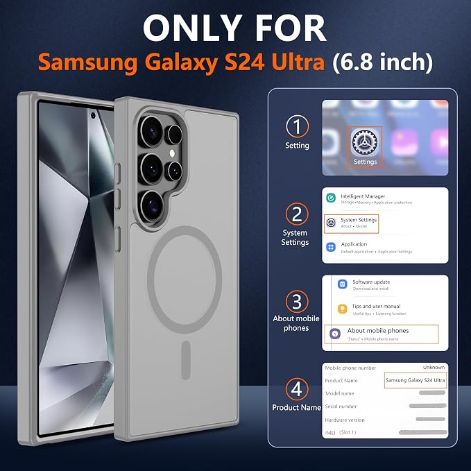For Samsung Galaxy S24 Ultra Case [Compatible with Magsafe] Translucent Matte Magnetic S24 Ultra Phone Case,SlimThin Duty Shockproof Protection Cover with 2pc HD Screen Protector for S24 Ultra-Gray
