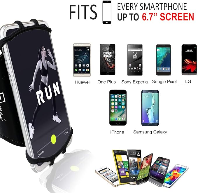 RevereSport Universal iPhone Running Armband (17/16/15/14/13/12/11/10/X/XR/SE/Air/Plus/Max/Pro). Phone Holder Case