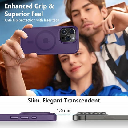MOCCA Strong Magnetic for iPhone 15 Pro Case, [Compatible with Magsafe][13FT Military Drop Protection] Slim Translucent Matte Shockproof Case for iPhone 15 Pro Phone Case 6.1'', Deep Purple