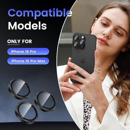 for iPhone 16 Pro/iPhone 16 Pro Max Camera Lens Protector Anti-Scratch Lens Cover, 9H+ Tempered Glass Camera Screen Protector, HD View w/Night Shoot, Shatterproof, Black Titanium