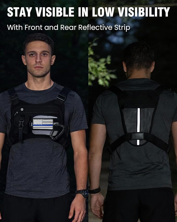 Chest Pack for Men Women - Tactical Vest for Outdoor, Adjustable Sport Chest Bag with Phone Holder & Extra Storage for Running, Cycling, EDC, Lightweight Running Backpack for Workouts