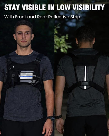 Chest Pack for Men Women - Tactical Vest for Outdoor, Adjustable Sport Chest Bag with Phone Holder & Extra Storage for Running, Cycling, EDC, Lightweight Running Backpack for Workouts