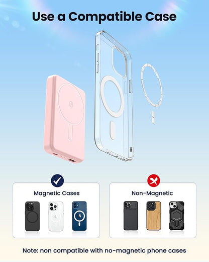 for Magsafe Portable Charger Power Bank, 12000mAh Magnetic Power Bank with 15W Wireless & 20W USB C Fast Charging, Ultra-Slim Battery Pack for iPhone 17/16/15/14/13/12 Series, Travel Essential (Pink)