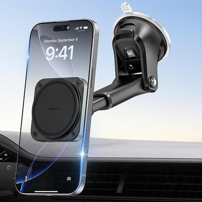 APPS2Car for MagSafe Car Mount【Upgraded 20xN55 Magnets】 Strong Magnetic Phone Holder, Suction Cup Stand for Dashboard Windshield, Adjustable Telescopic Arm, Fit for iPhone 17 16 15 14 13 12 Android