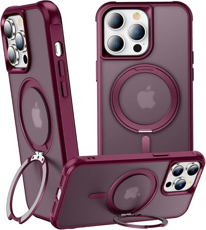 360° Magnetic Swivel Ring for iPhone 14 pro max case, Built-in Metal Stand and Ring Holder, Magsafe Compatible, Military Grade Protection, Shock and Vibration Resistant - Wine Red