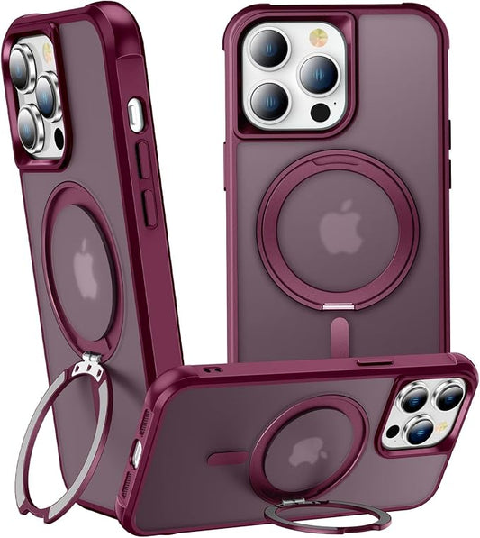 360° Magnetic Swivel Ring for iPhone 14 pro max case, Built-in Metal Stand and Ring Holder, Magsafe Compatible, Military Grade Protection, Shock and Vibration Resistant - Wine Red