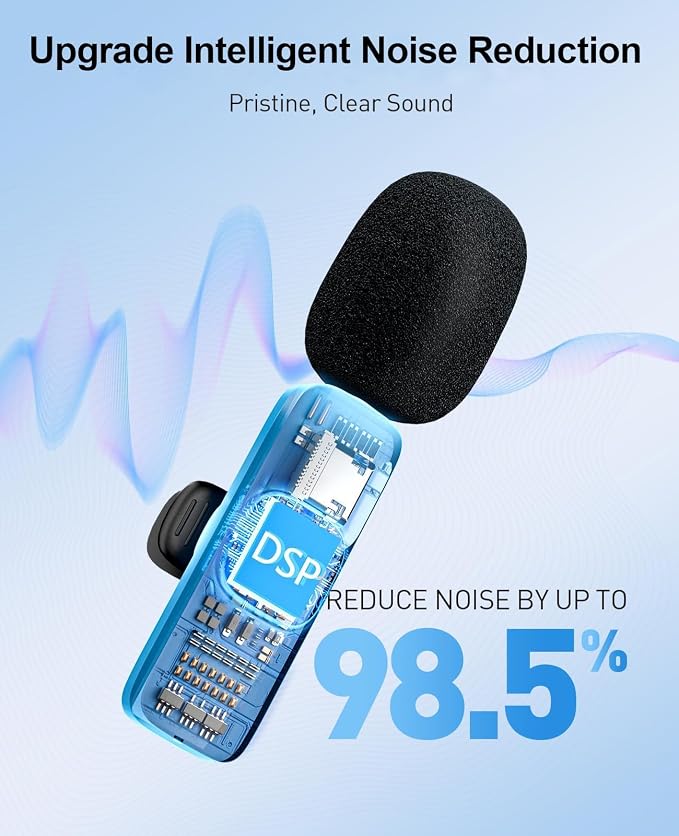 3-in-1 Mini Microphone for iPhone: Wireless Lavalier Microphones for iOS/Android/Camera - Noise Reduction Lapel Mic, Clip on Mic for Video Recording Vlog, YouTube