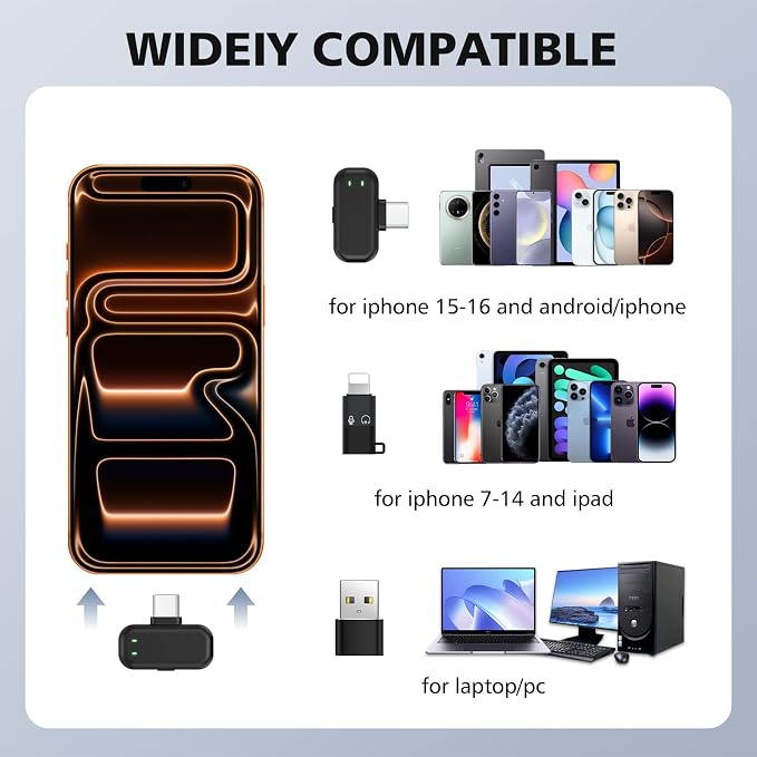 Mini Wireless Lavalier Microphones for iPhone 15/16/17 & Android, 30H Battery Life with Charging Case, Lapel Microphone Wireless for Video Recording Vlogging