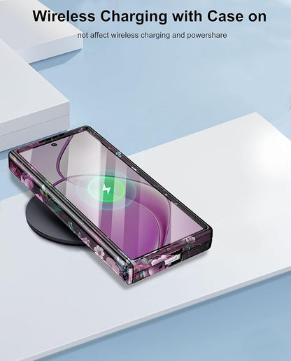 Btscase for Samsung Galaxy Z Fold 6 Case,Built in Front Screen Protector,Gold Glitter Marble Pattern Hard PC Slim Shockproof Full Body Drop Protective Case for Galaxy Z Fold 6 5G, Purple Red