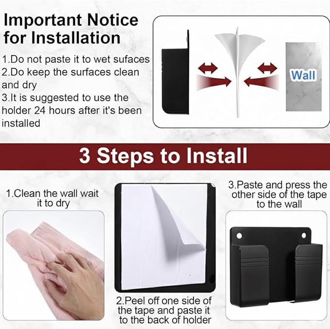 Wall Phone Holder 4 Pack, Adhesive Wall Mount Phone Holder, No Drill Cell Phone Holder for Bedside, Bathroom & Kitchen, Universal Mobile Holder for iPhone & Android, Strong Adhesive
