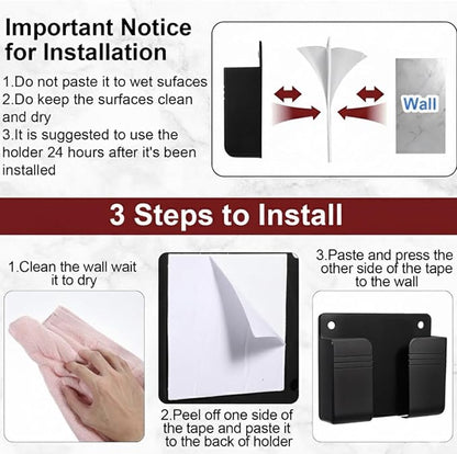 Wall Phone Holder 4 Pack, Adhesive Wall Mount Phone Holder, No Drill Cell Phone Holder for Bedside, Bathroom & Kitchen, Universal Mobile Holder for iPhone & Android, Strong Adhesive
