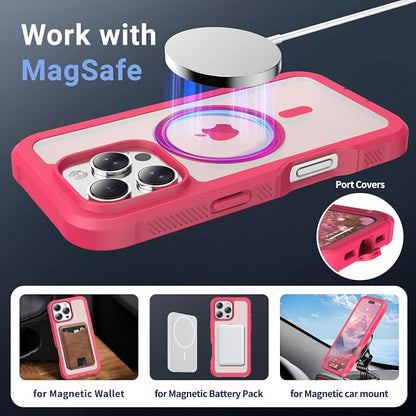 jaroco Magnetic for iPhone 16 Pro Case, [Compatible with MagSafe][Military Grade Drop Protection][Heavy Duty Protection][Non-Slip][Shockproof] 2-Layer Durable Bumper Phone Case 6.3''-Rose