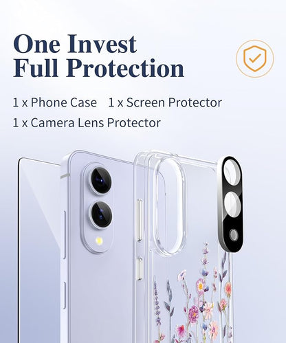 GVIEWIN for Samsung Galaxy S25 Edge Case, Clear Floral Shockproof Protective Women Phone Case, Non-Yellowing, Screen&Camera Lens Protector for Galaxy S25 Edge 6.7",Floratopia/Colorful