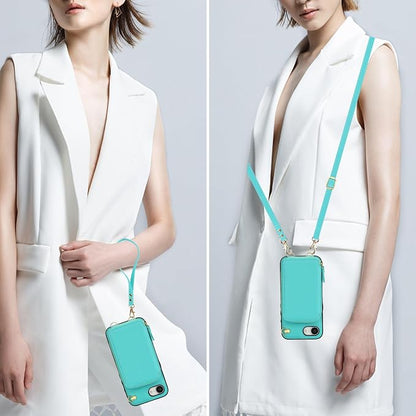Bocasal Crossbody Wallet Case for iPhone 17e/16e, RFID Blocking Leather Purse Case with Card Holder, Protective Handbag Flip Cover with Zipper Wrist Strap Lanyard for Women 5G 6.1 Inch (Mint Green)