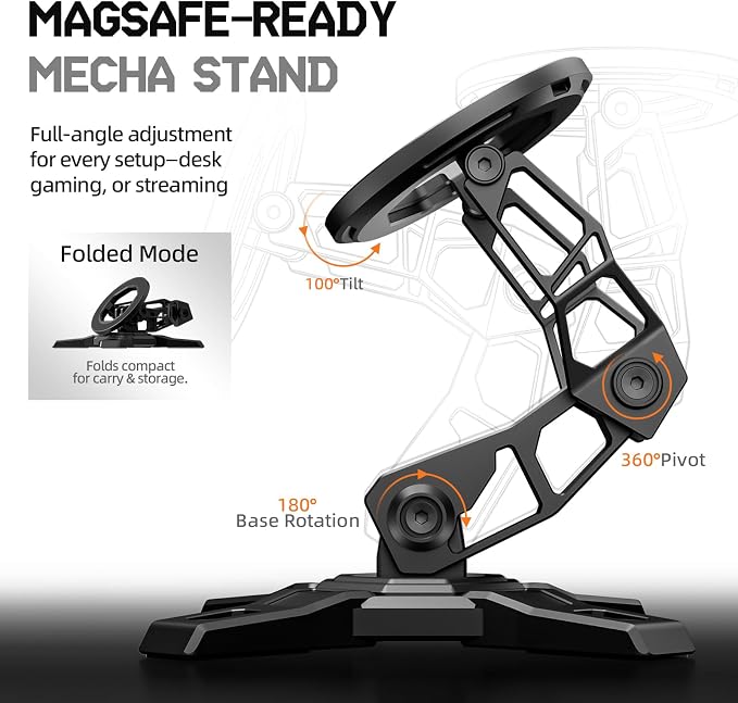Magnetic Phone Stand for MagSafe, Height Adjustable iPhone Stand Compatible for iPhone 17 Air 16 Pro 15 Pro Max 14 Plus 13 12 and MagSafe Case (Black)
