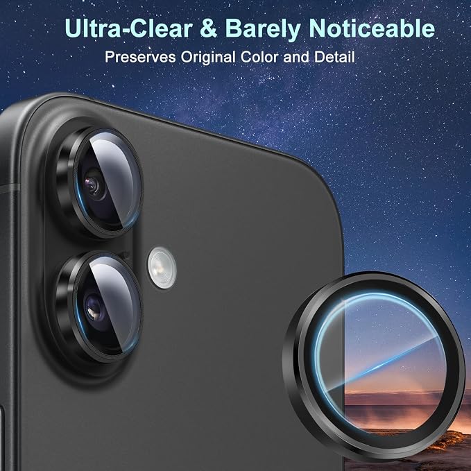 2 Pack Camera Lens Protector for iPhone 17 (6.3"), [AR+AF Coating] HD Clear Tempered Glass Lens Cover, 9H Hardness, Scratch Resistant, Anti-Fingerprint, Case Friendly, Easy Installation