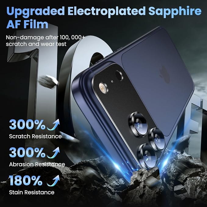 Uyiton Compatible with iPhone 17 Pro Camera Lens Protector - [Not Easy to Break][Strong Adsorption][Case-Friendly] Metal Tempered Glass Rear Camera Screen Cover - Black Titanium