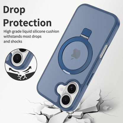 Ultra-Magnetic Stand for iPhone 17 Case [Military Drop Protection] [Compatible with MagSafe] Shockproof Translucent Matte Slim Ring Holder Case for iPhone 17 (Blue)