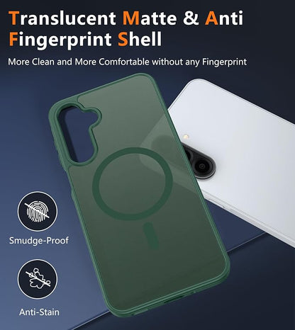 FNTCASE for Galaxy A26 5G Phone Case: Magnetic Matte Translucent Military Grade Drop Protection Cell Phone Cover - Slim Rugged Durable Shockproof Protective for Samsung A26 Cases - Green