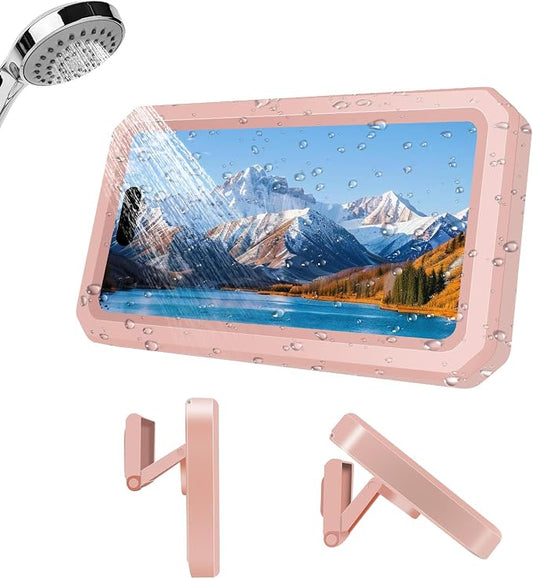 Shower Phone Holder Waterproof, 480° Rotatable Retractable Adjustable Anti-Fog High Sensitivity Touch Screen Bathroom Shower Phone Case, Bathroom Wall Phone Mount for 4-7" Cellphones (Pink)