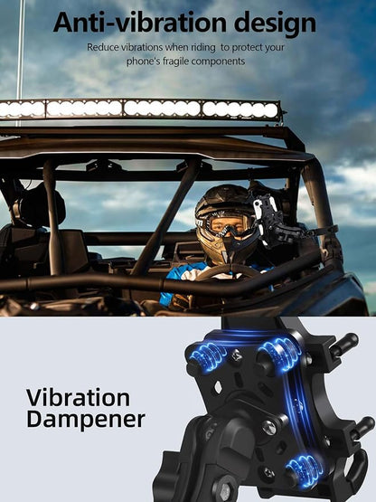 ZIDIYORUO Anti-Vibration UTV Phone Mount Heavy Duty, Full Protection SXS Phone Holder with Aluminum Bracket Fit for 1.75-2" Roll Cage, Adjustable UTV Cell Phone Holder Holds 4.7-7.1" Phones