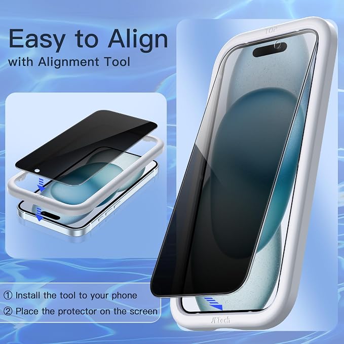JETech Privacy Screen Protector for iPhone 15 Plus 6.7-Inch with Camera Lens Protector, Anti-Spy Tempered Glass Film, Easy Installation Tool, 2-Pack Each