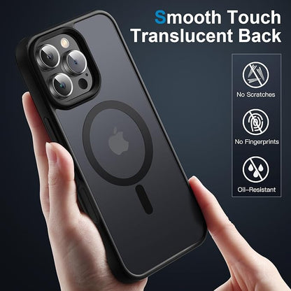 Strong Magnetic Case for iPhone 16 Pro Case [10FT-Grade Drop Tested & Compatible with MagSafe] Translucent Anti-Fingerprint Anti Shockproof Protective Shell 6.3 Inch, Black