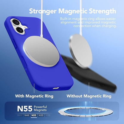GONEZ Magnetic for iPhone 17 Case, Compatible with MagSafe, [Screen Protector + Camera Lens Protector], Liquid Silicone Anti-Scratch Shockproof Protective Phone Case 6.3 inch, Cobalt Blue